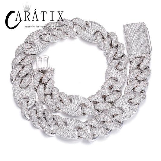 CARÁTIX – 20mm Solid Coffee Bean Cuban Miami Link Chain Necklace | 5A+ CZ Bling Iced Hip Hop Jewelry for Men