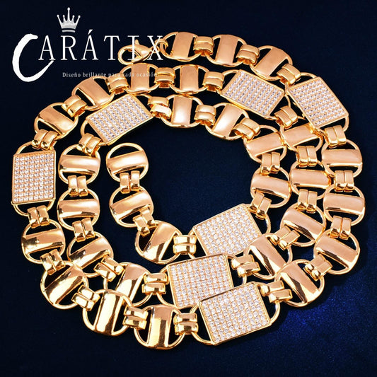 CARÁTIX Square Box Chain Necklace – AAAAA Zircon Iced Out Hip Hop Bling Jewelry for Men | Multi-Size Chino Link Chain