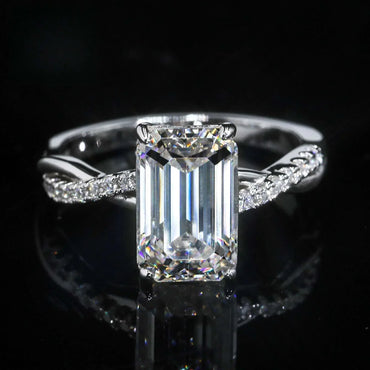 4ct Emerald-Cut Moissanite Ring | S925 Silver Luxury Women’s Engagement Jewelry - CaratixJewelry