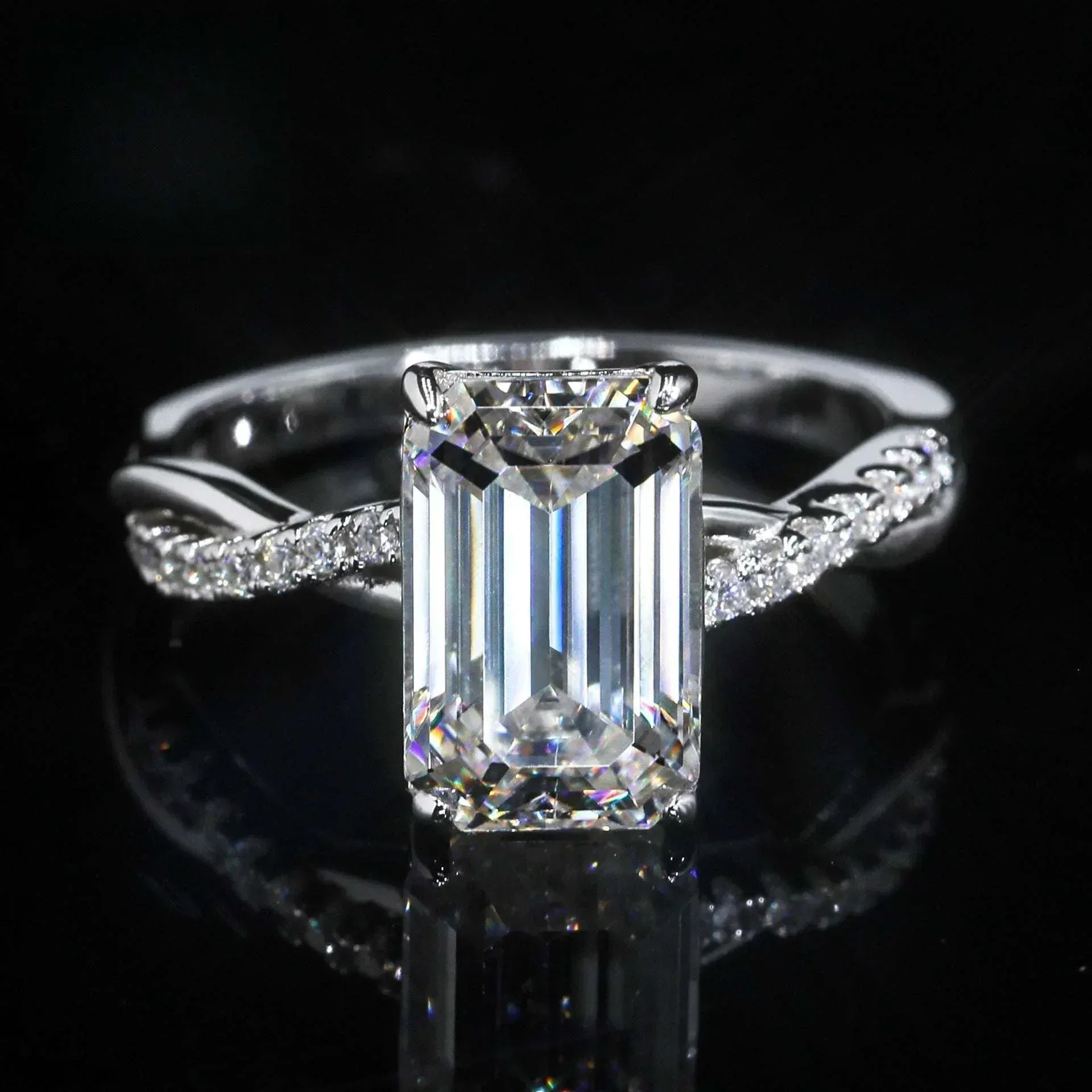 4ct Emerald-Cut Moissanite Ring | S925 Silver Luxury Women’s Engagement Jewelry - CaratixJewelry