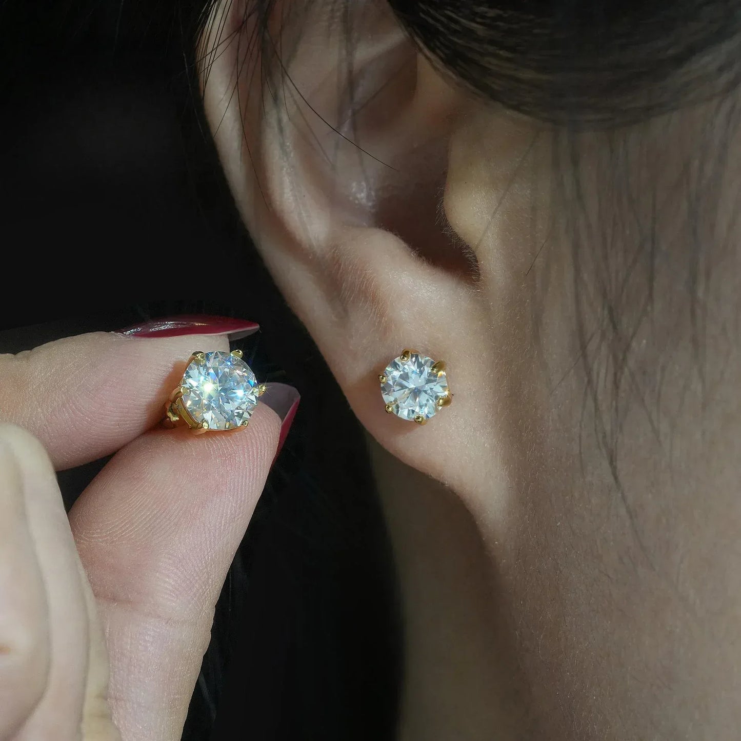 Classic 925 Silver Six Prong Round Moissanite Stud Earrings - CaratixJewelry