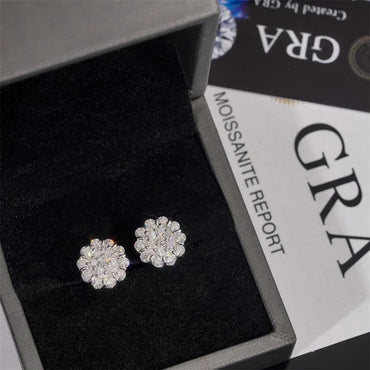 925 Silver Flower Shape Moissanite Stud Earrings - CaratixJewelry