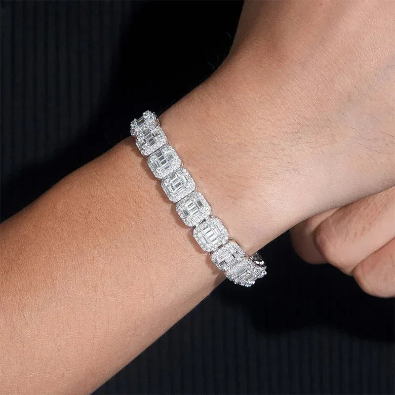 10mm Square Moissanite Bracelet | 925 Silver Iced Out Fashion Jewelry - CaratixJewelry