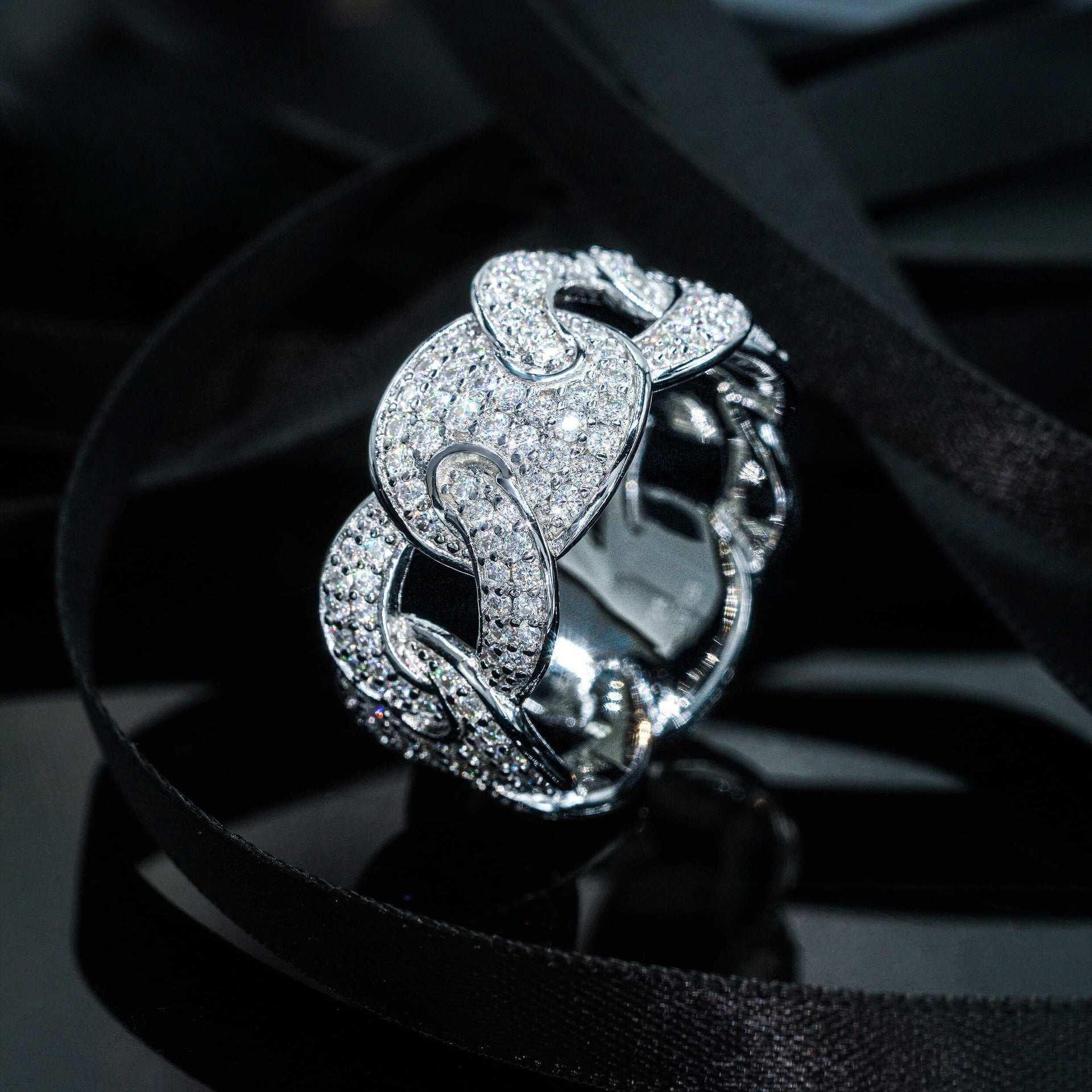 Moissanite Cuban Link Ring | Gold-Plated Men’s Hip Hop Iced Out Jewelry - CaratixJewelry