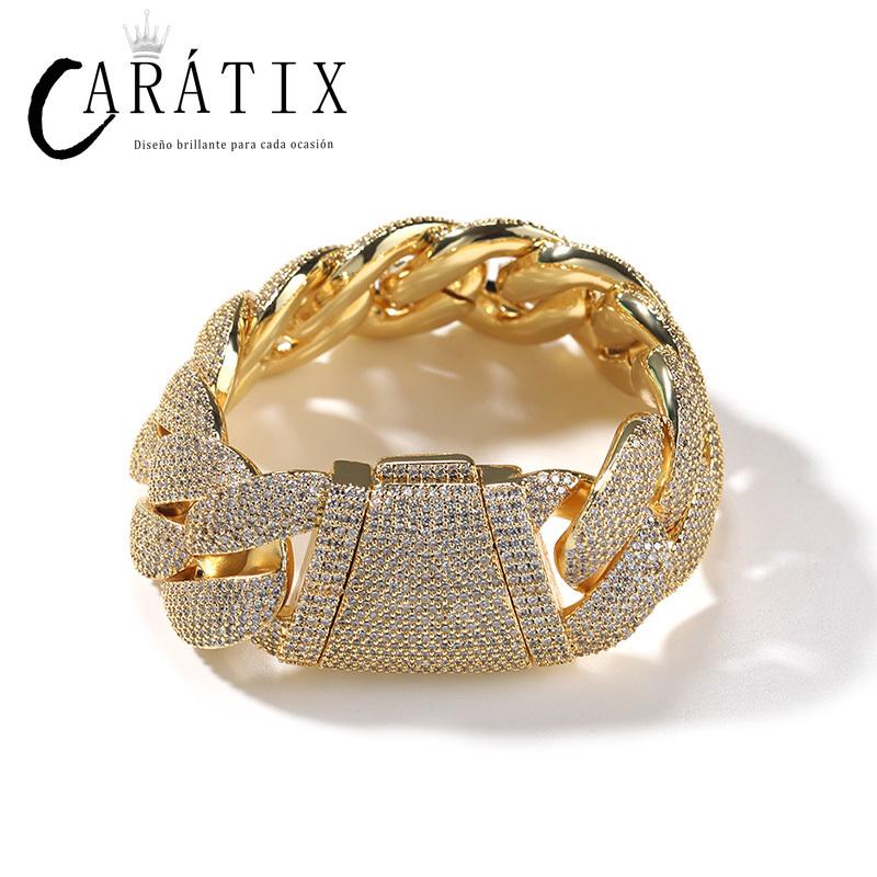 CARÁTIX - 24mm Big Heavy Hip Hop 5A+ CZ Stone Bling Iced Out Solid Bubble Round Cuban Miami Link Chain Necklaces for Men Rapper Jewelry Valentine's Day Gift for Men & Girls & Boys Mothers' Day Gift #Springtok