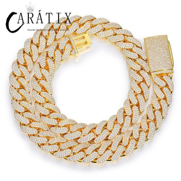CARÁTIX – 15mm 3-Row Round Cuban Miami Link Chain Necklace | Iced Out CZ Bling Hip Hop Jewelry for Men & Women, Rapper Street Style - CaratixJewelry