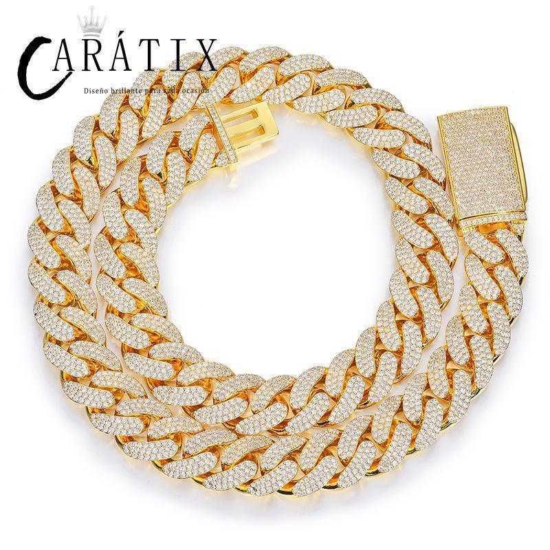 CARÁTIX – 15mm 3-Row Round Cuban Miami Link Chain Necklace | Iced Out CZ Bling Hip Hop Jewelry for Men & Women, Rapper Street Style - CaratixJewelry