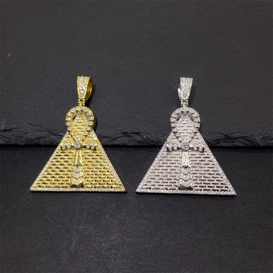 S925 Sterling Silver Moissanite Pyramid Pendant | Iced Out Egyptian Charm | Caratix