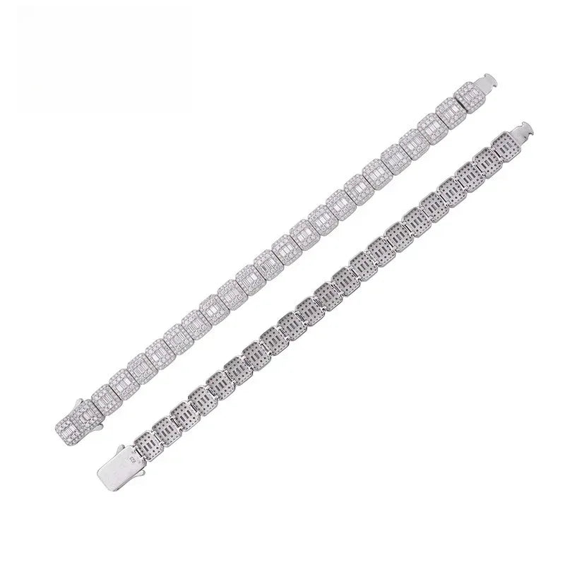 9mm Square Moissanite Bracelet | S925 Silver Men’s Hip Hop Jewelry - CaratixJewelry