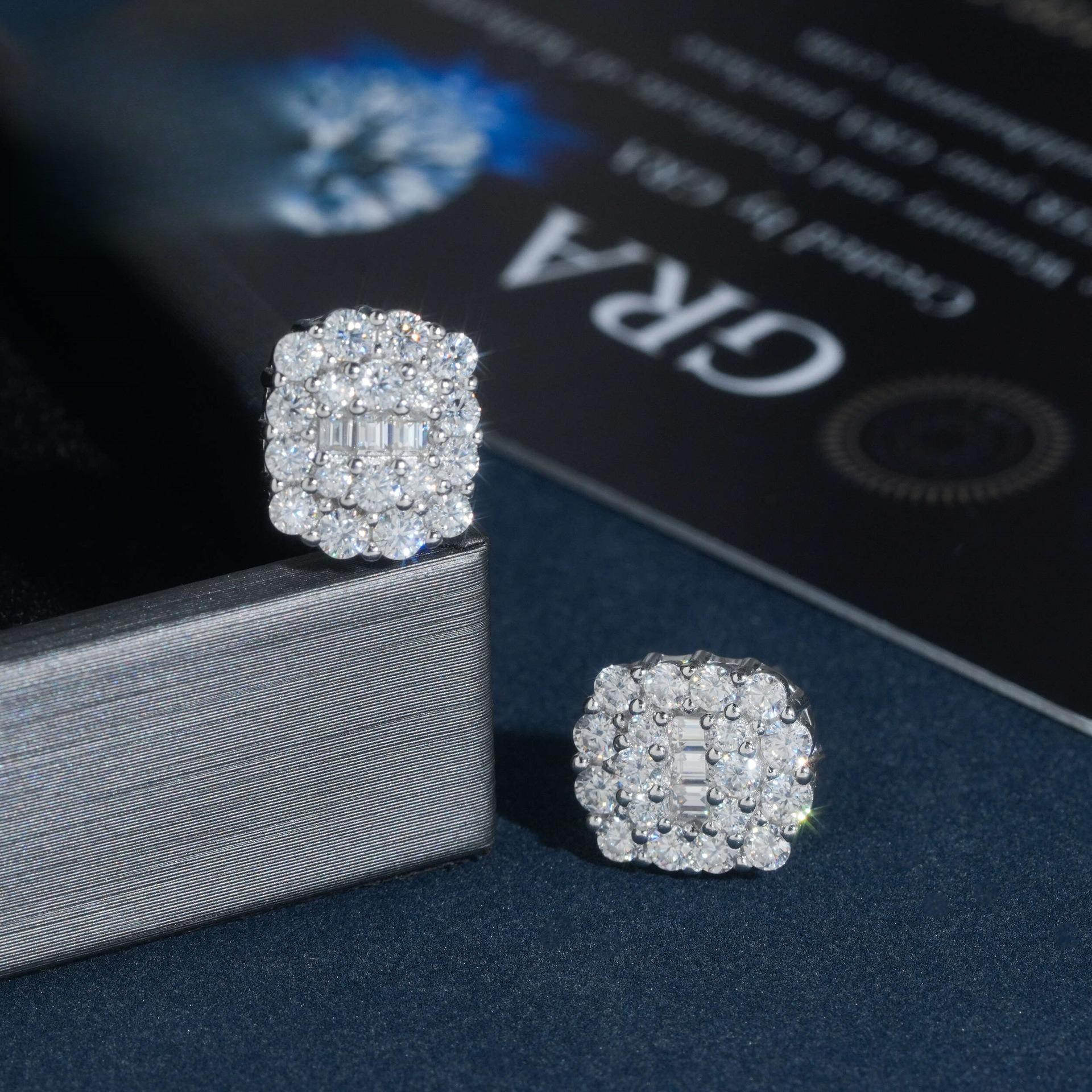 S925 Silver Moissanite Hip Hop Earrings Trendy Jewelry - CaratixJewelry