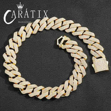 CARÁTIX 22mm 4-Row Rhombus Cuban Link Chain Necklace – Pink & White CZ Iced Out Hip Hop Bling Jewelry for Men | Custom Drip Design