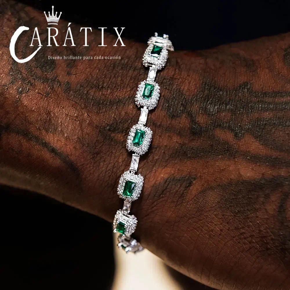 CARÁTIX - Fine Jewelry Bracelet With 7mm Iced Green Emerald Bracelet Gemstone Women Men Gift Valentine's Day Gift for Men & Girls & Boys Mothers' Day Gift #Springtok