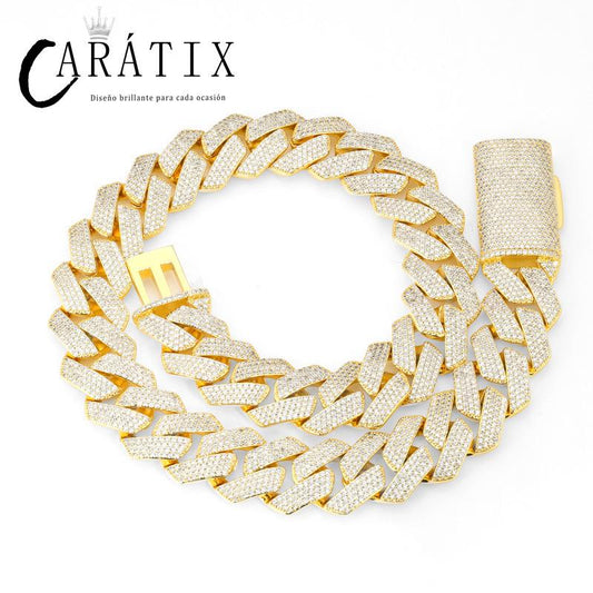 CARÁTIX – 22mm 4-Row Rhombus Cuban Link Chain Necklace | Iced Out CZ Hip Hop Jewelry for Men & Women