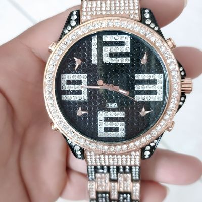 Fully Iced Out Watch Big Face Steel Band Quartz | Caratix