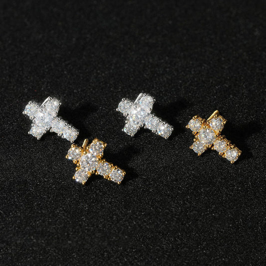 S925 Silver DF Color Moissanite Cross Earrings - CaratixJewelry