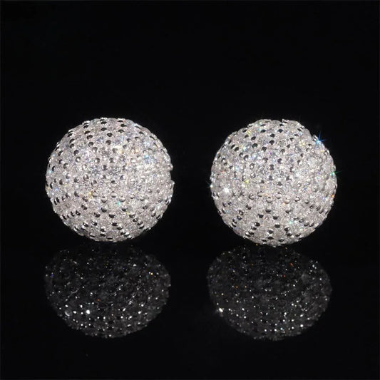 925 Silver Sphere Moissanite Hip Hop Stud Earrings Unisex - CaratixJewelry