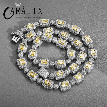 CARÁTIX - Hip Hop Bling Iced Out Beads Geometric Square AAA CZ Stone Tennis Chain Cubic Zirconia Chokers Necklaces for Men Jewelry Valentine's Day Gift for Men & Girls & Boys Mothers' Day Gift #Springtok