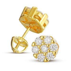 Genuine VVS Lab Burst Hip Hop 14k Gold Over Silver Earrings - CaratixJewelry