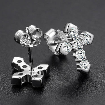 VVS Lab Solid Sterling Silver Arrow Cross Flooded Ice Earrings - CaratixJewelry