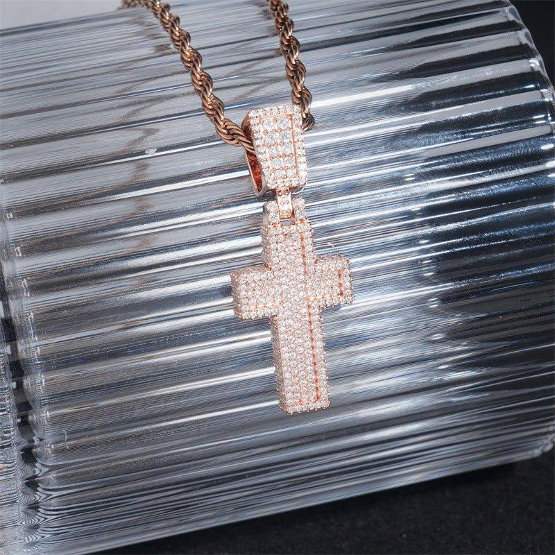 Gold-Plated Iced-Out Moissanite Cross Pendant – Full Pave Sterling Silver Hip Hop Streetwear Jewelry - CaratixJewelry