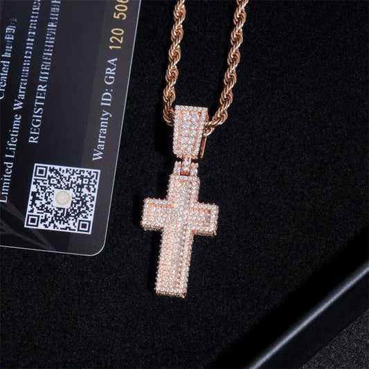 Gold-Plated Iced-Out Moissanite Cross Pendant – Full Pave Sterling Silver Hip Hop Streetwear Jewelry - CaratixJewelry