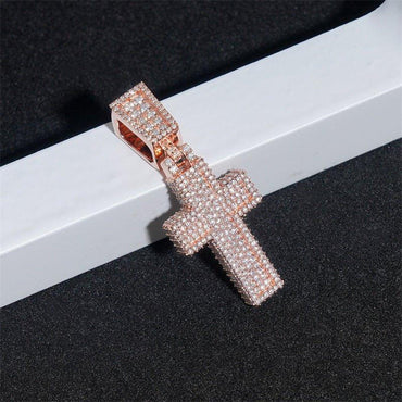 Gold-Plated Iced-Out Moissanite Cross Pendant – Full Pave Sterling Silver Hip Hop Streetwear Jewelry - CaratixJewelry