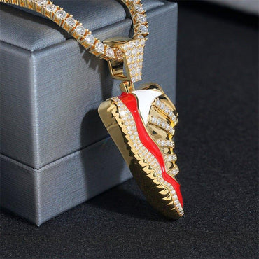 Gold-Plated Iced-Out Shoe Pendant – Full Pave Moissanite 925 Sterling Silver Hip Hop Streetwear Necklace - CaratixJewelry