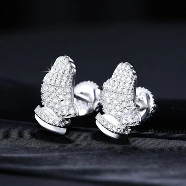Hands of Prayer Genuine VVS Solid 925 Silver Bling Earrings - CaratixJewelry