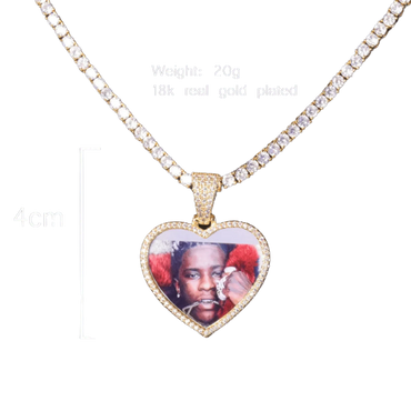 Heart Tennis Bail Solid Back Custom Photo Pendant Necklace – Iced Out Hip Hop Jewelry - CaratixJewelry