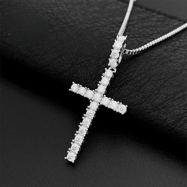Hip-Hop 3MM S925 Silver D Color Moissanite Cross Pendant Necklace – Trendy Jewelry Accessory - CaratixJewelry
