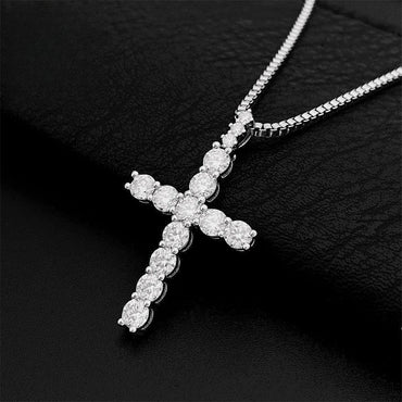 Hip-Hop 4MM Moissanite Cross Pendant Necklace – S925 Silver Trendy Jewelry - CaratixJewelry