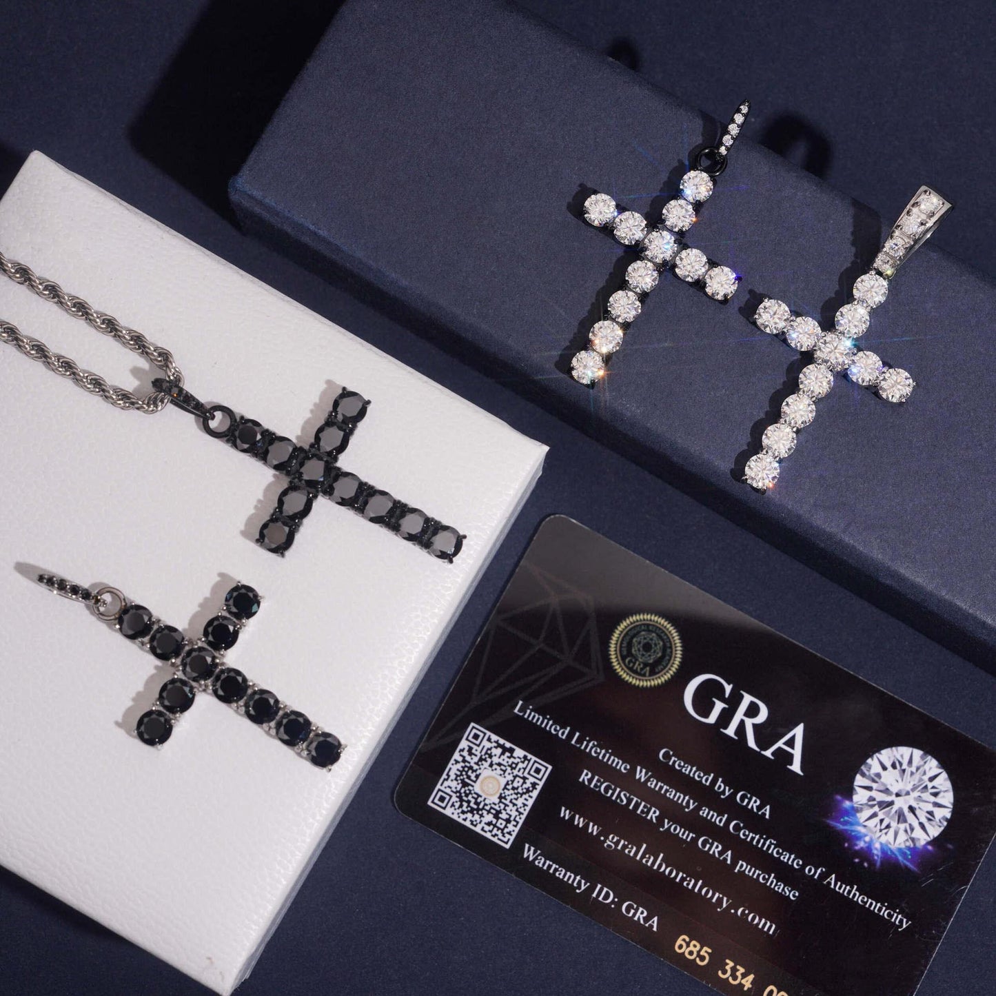 Hip-Hop Cross Pendant – Black Moissanite, Unisex Personalized Jewelry - CaratixJewelry