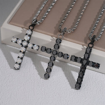 Hip - Hop Cross Pendant – Black Moissanite, Unisex Personalized Jewelry - CaratixJewelry