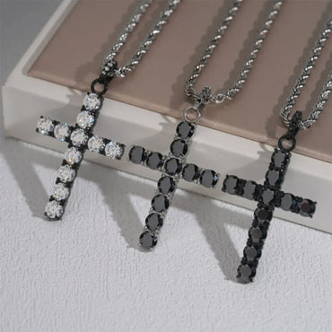 Hip-Hop Cross Pendant – Black Moissanite, Unisex Personalized Jewelry - CaratixJewelry