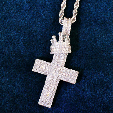 Hip Hop Crown Cross Pendant Necklace | Iced Out Zircon Copper Jewelry - CaratixJewelry