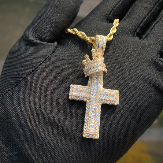 Hip Hop Crown Cross Pendant Necklace | Iced Out Zircon Copper Jewelry - CaratixJewelry