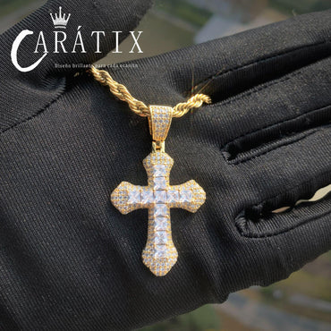 Hip Hop Iced Out Cross Necklace | Big Copper Pendant with Cubic Zirconia - CaratixJewelry