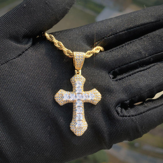 Hip Hop Iced Out Cross Necklace | Big Copper Pendant with Cubic Zirconia - CaratixJewelry