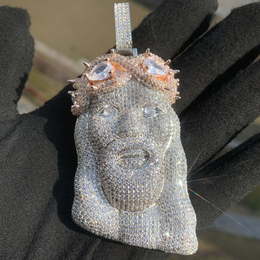 Hip Hop Jesus Head Pendant Necklace Iced Out Synthetic Moissanite - CaratixJewelry