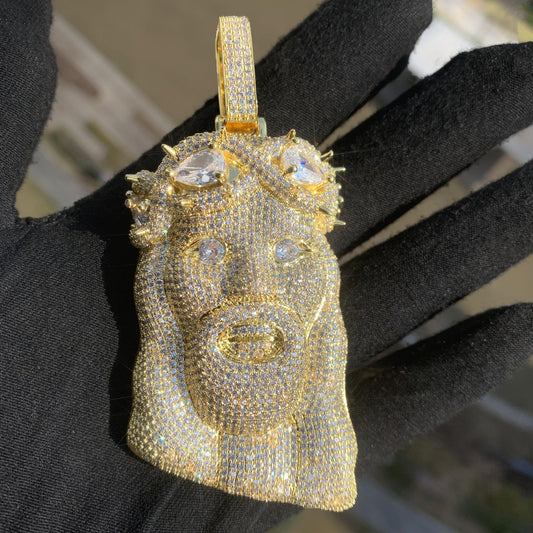 Hip Hop Jesus Head Pendant Necklace Iced Out Synthetic Moissanite - CaratixJewelry
