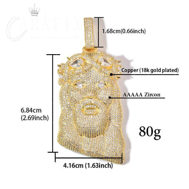 Hip Hop Jesus Head Pendant Necklace Iced Out Synthetic Moissanite - CaratixJewelry