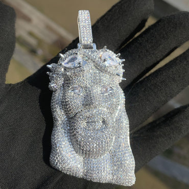 Hip Hop Jesus Head Pendant Necklace Iced Out Synthetic Moissanite - CaratixJewelry