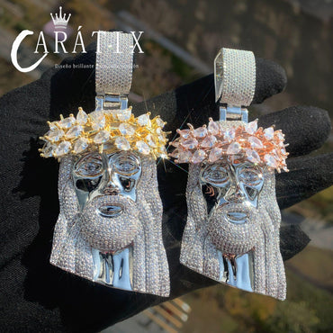 Hip Hop Jesus Head Pendant Necklace Iced Out Zircon Halo Design - CaratixJewelry