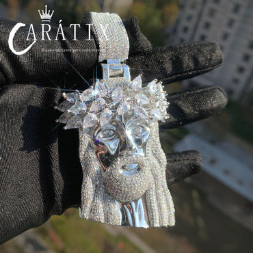 Hip Hop Jesus Head Pendant Necklace Iced Out Zircon Halo Design - CaratixJewelry
