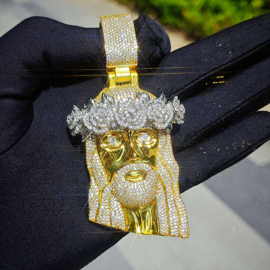 Hip Hop Jesus Rose Pendant Necklace Iced Out Zircon Street Style - CaratixJewelry