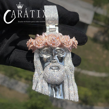 Hip Hop Jesus Rose Pendant Necklace Iced Out Zircon Street Style - CaratixJewelry