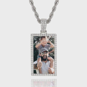 Hip Hop Jewelry Rectangle Picture Pendant for Men Women Photo Necklace Custom Jewelry Valentines Day Gifts - CaratixJewelry