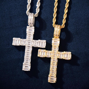 Hip Hop Rectangular Cross Pendant Necklace | CZ Copper Jewelry - CaratixJewelry