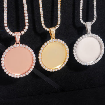 Hip - Hop Round Frame Pendant – S925 Silver Moissanite Inlaid, Unisex Design, Fits Tennis Chain Necklace - CaratixJewelry