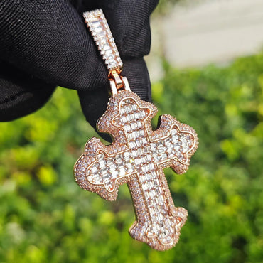 Hip Hop Square Cross Pendant Necklace |Moissanite Iced Out - CaratixJewelry